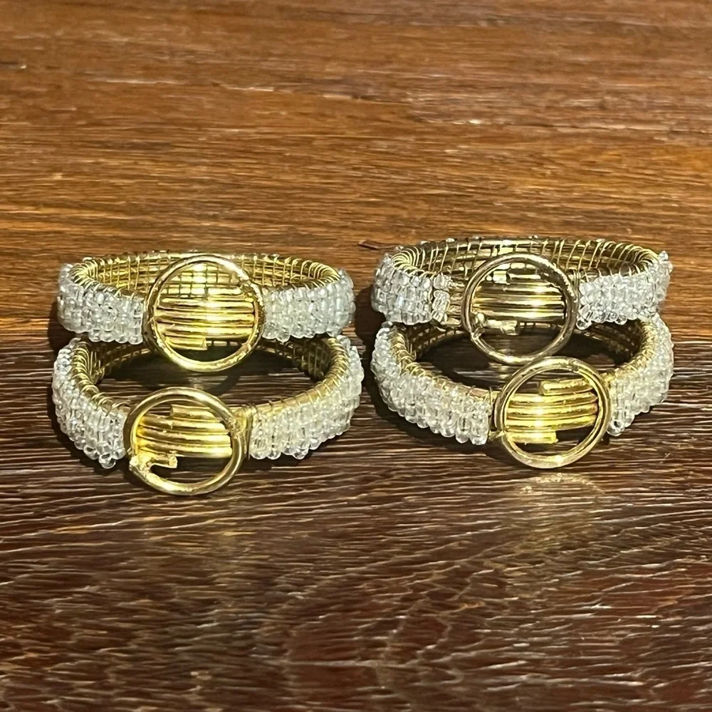 Gorgeous Set Of 4 PIER 1 Vintage Napkin Holder Rings Gold w/Sead Beads